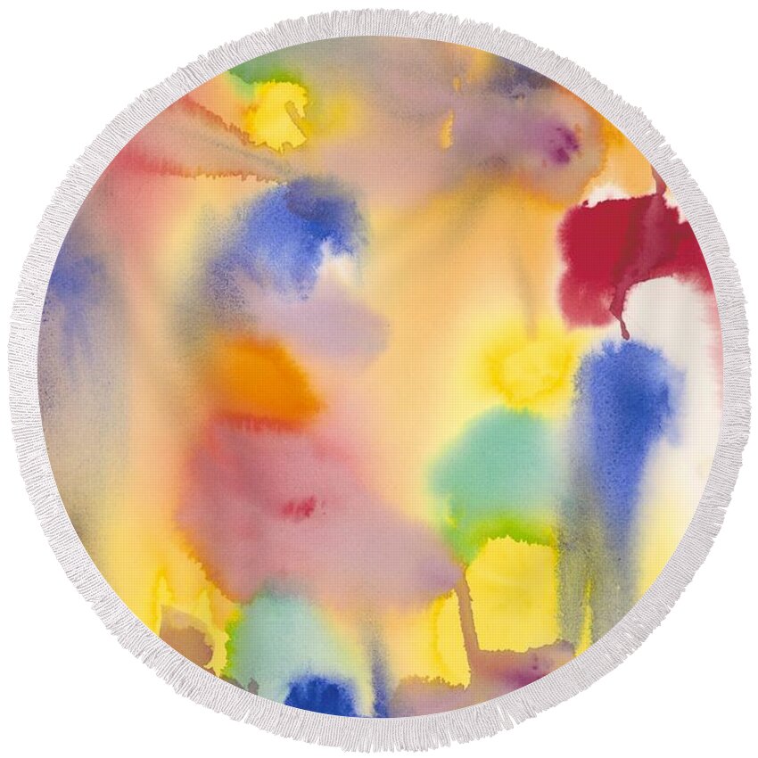 Abstract Round Beach Towel featuring the painting Dreaming in Color by Angela Bushman