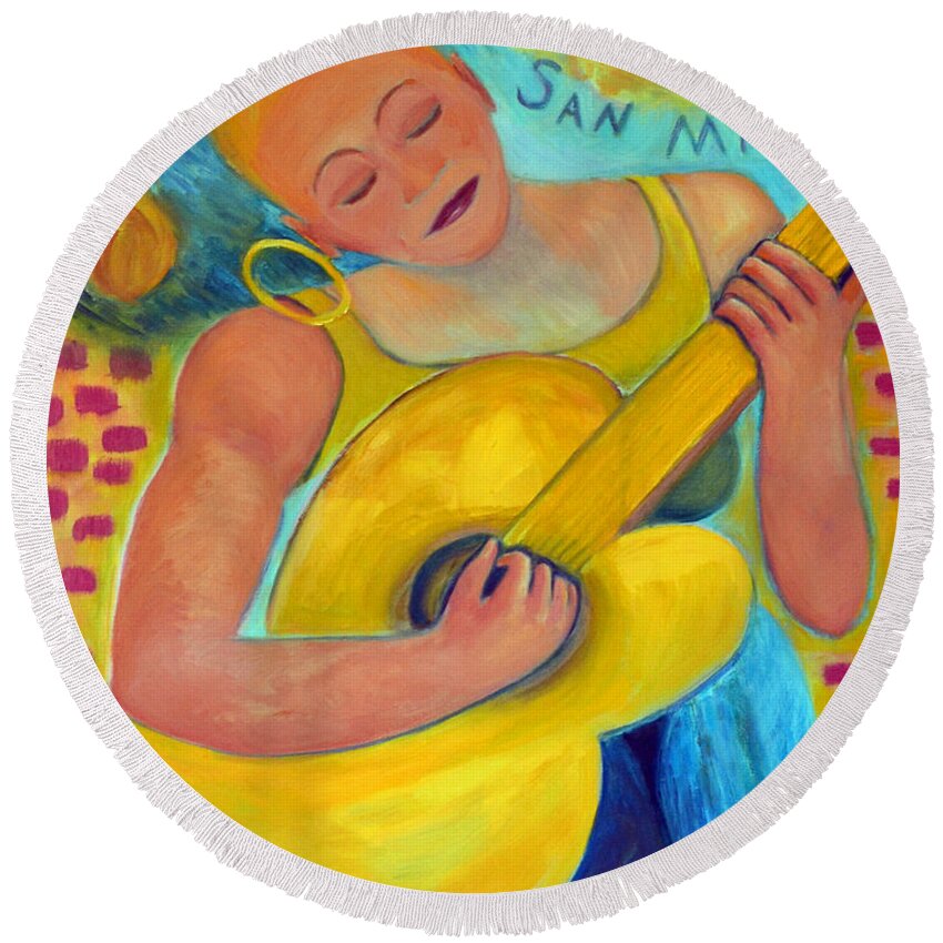 Oil Painting Round Beach Towel featuring the painting Dreaming of San Miguel by Karen E. Francis by Karen Francis