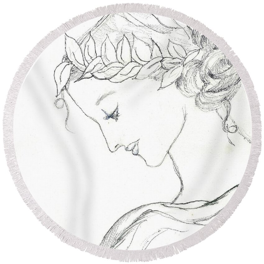 Muse Round Beach Towel featuring the drawing Dreaming of the Dance by Maria Hunt