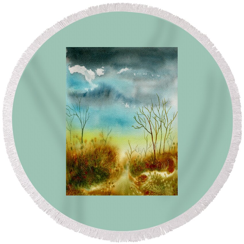 Landscape Round Beach Towel featuring the painting Dream's Highway by Brenda Owen