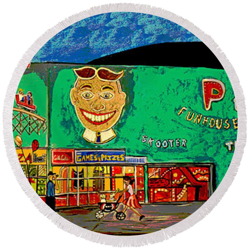Asbury Park Palace Round Beach Towel featuring the painting Dreams of the Palace by Patricia Arroyo
