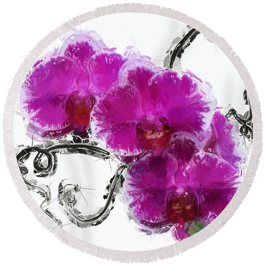 Anthony Fishburne Round Beach Towel featuring the digital art Dreamy Orchids by Anthony Fishburne