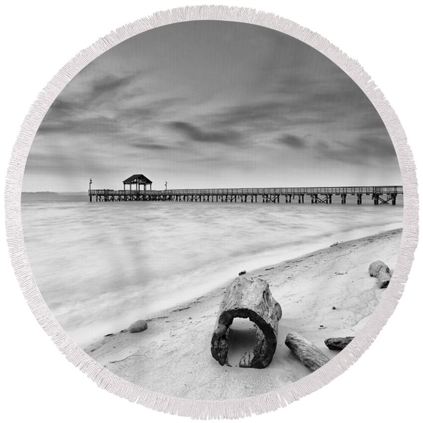 Driftwood Round Beach Towel featuring the photograph Driftwood In High Key by Edward Kreis