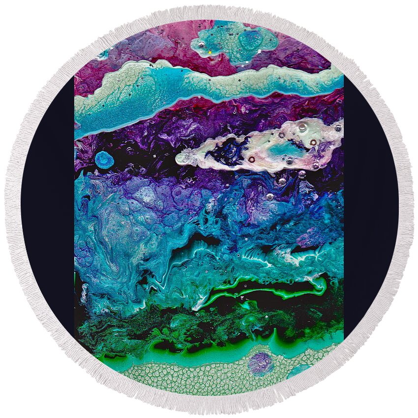 Drops Of Jupiter Round Beach Towel featuring the painting Drops of Jupiter by M West