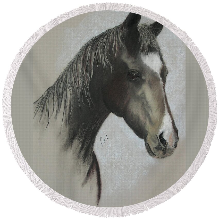 Horse Round Beach Towel featuring the drawing Drum by Cori Solomon