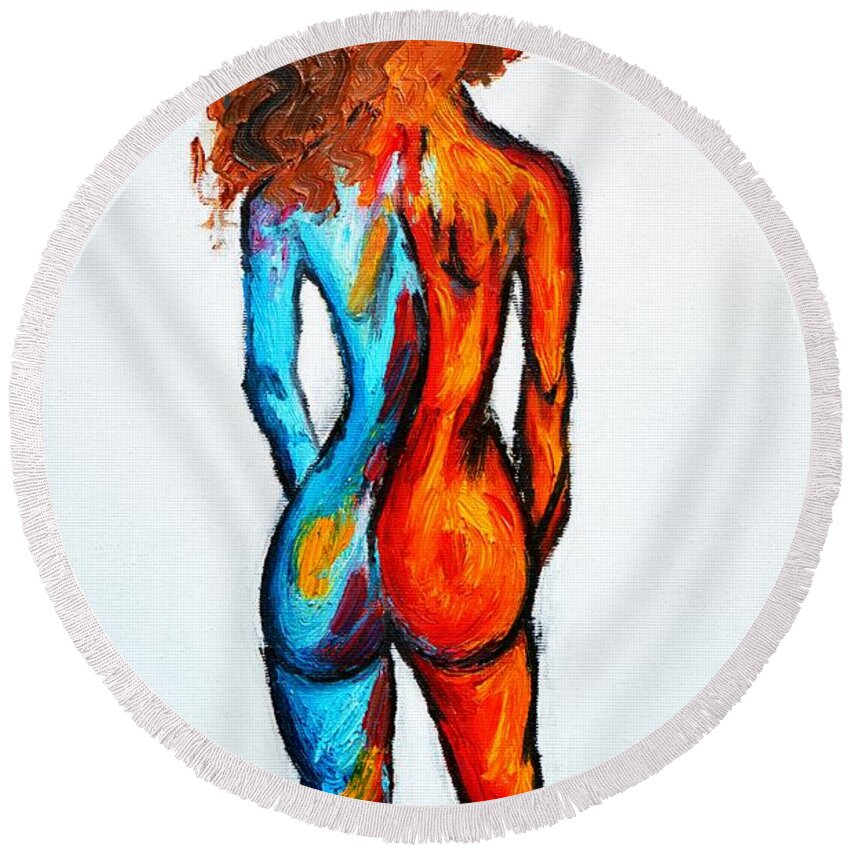 Duality Round Beach Towel featuring the painting Duality by Ramona Matei