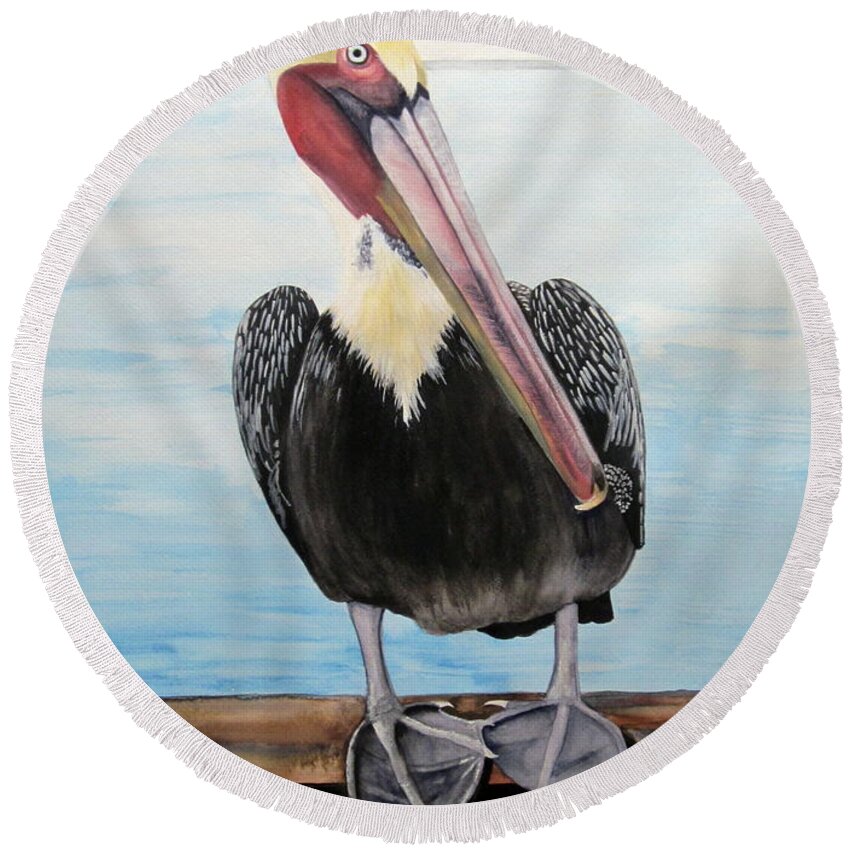 Bird Round Beach Towel featuring the painting Dude Watercolor by Kimberly Walker