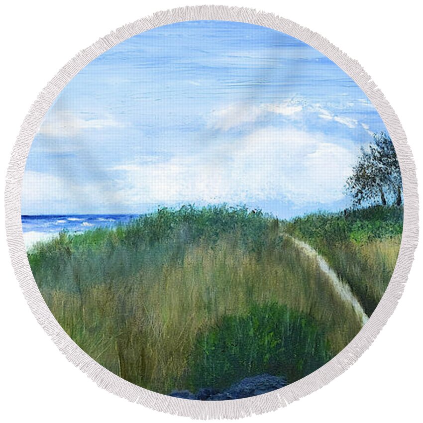 Lake Michigan Dunes Round Beach Towel featuring the painting Dunes Landscape by Dick Bourgault
