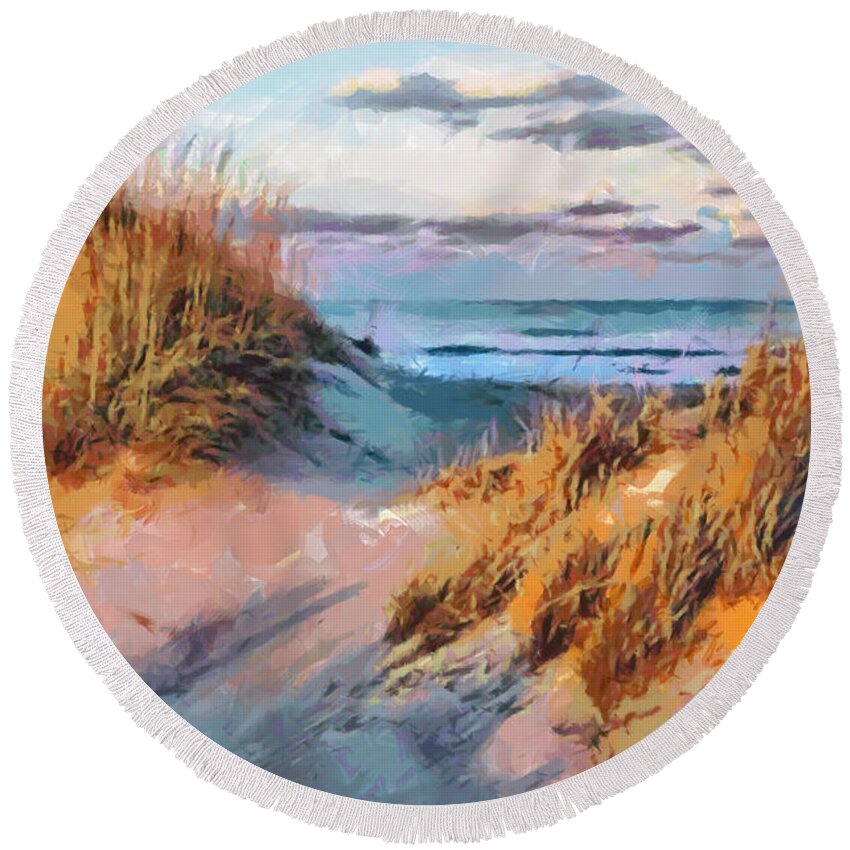 Ocean Round Beach Towel featuring the painting Dunes by Lynne Jenkins