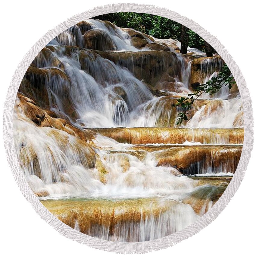 Waterfall Round Beach Towel featuring the photograph Dunn Falls by Hannes Cmarits