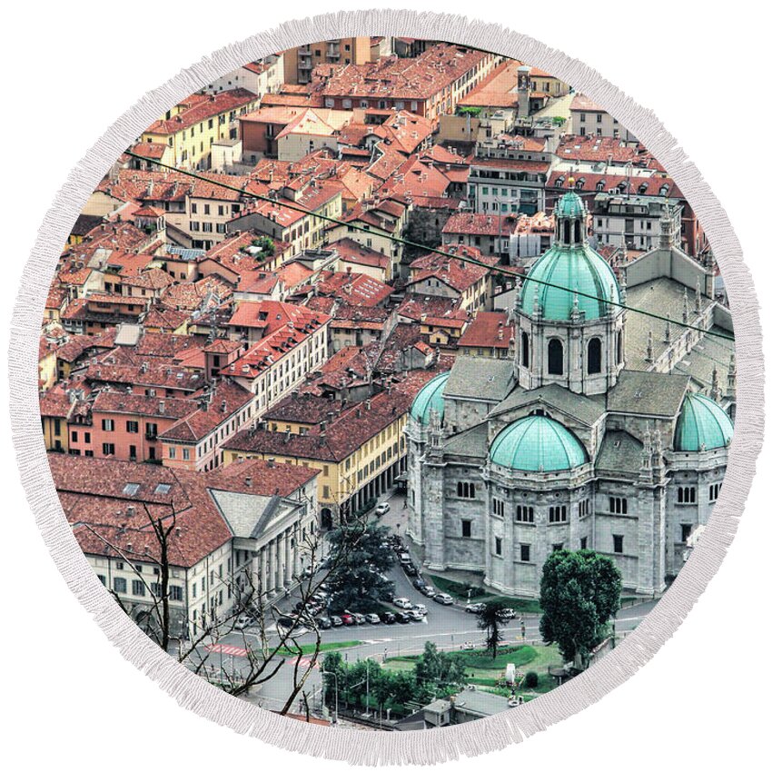 Como Round Beach Towel featuring the photograph Duomo in Como.Italy by Jennie Breeze