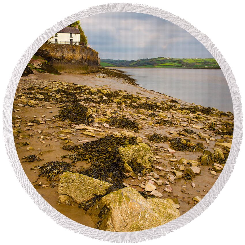Blue Round Beach Towel featuring the photograph Dylan Thomas House by Mark Llewellyn
