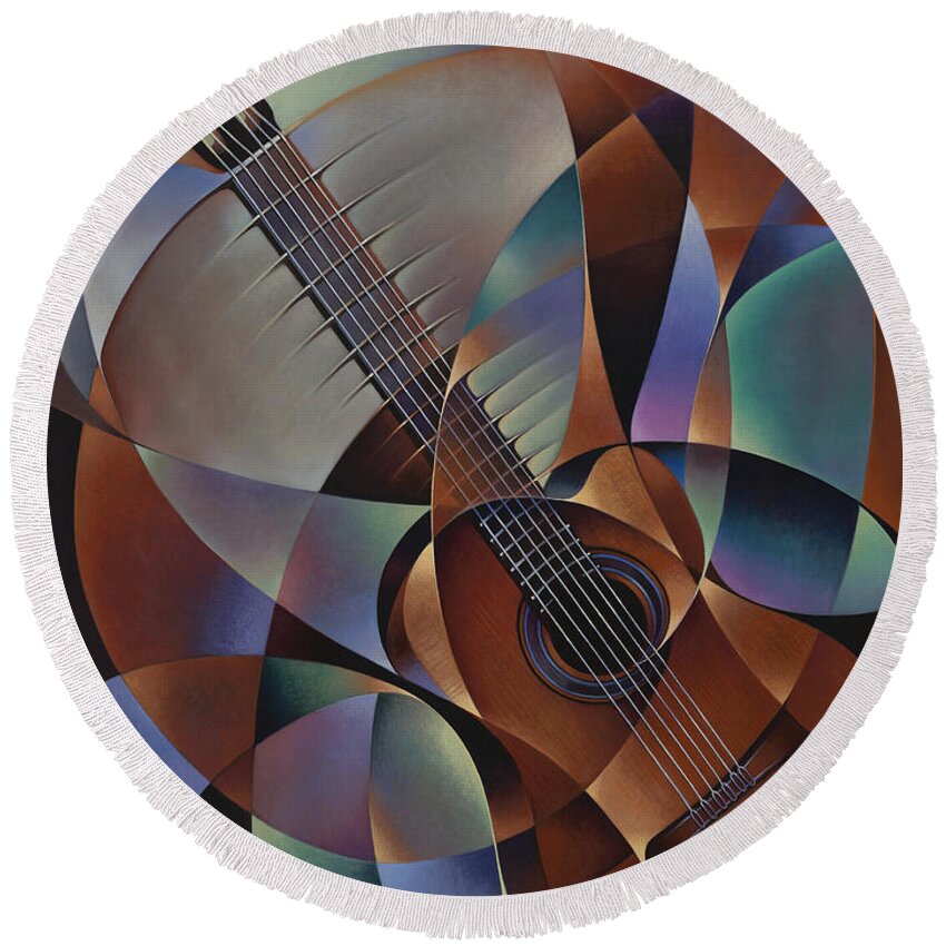 Violin Round Beach Towel featuring the painting Dynamic Guitar by Ricardo Chavez-Mendez