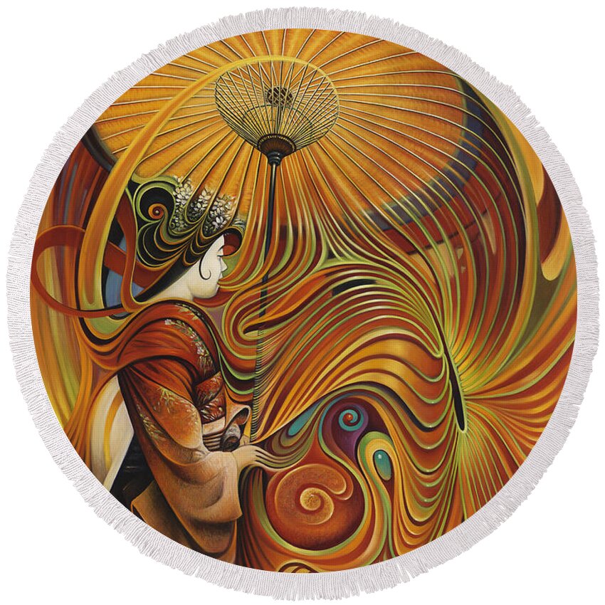 Dynamic Round Beach Towel featuring the painting Dynamic Oriental by Ricardo Chavez-Mendez