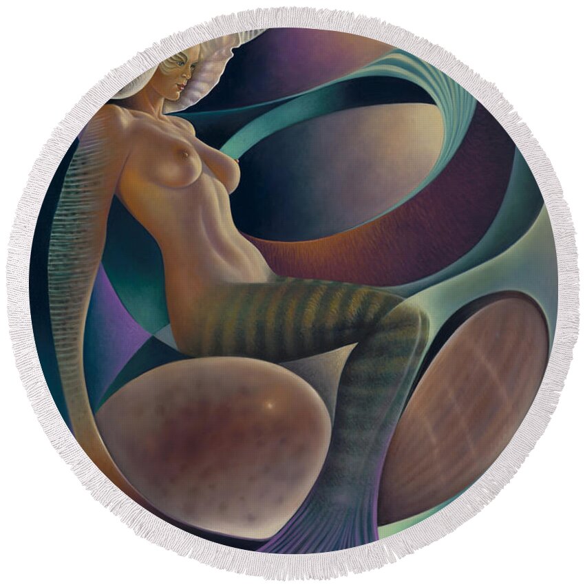 Nude-art Round Beach Towel featuring the painting Dynamic Queen 6 by Ricardo Chavez-Mendez