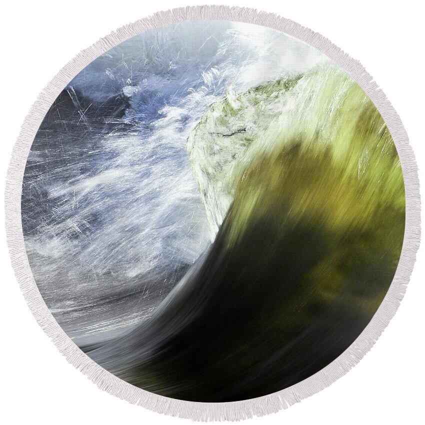 Heiko Round Beach Towel featuring the photograph Dynamic River Wave by Heiko Koehrer-Wagner