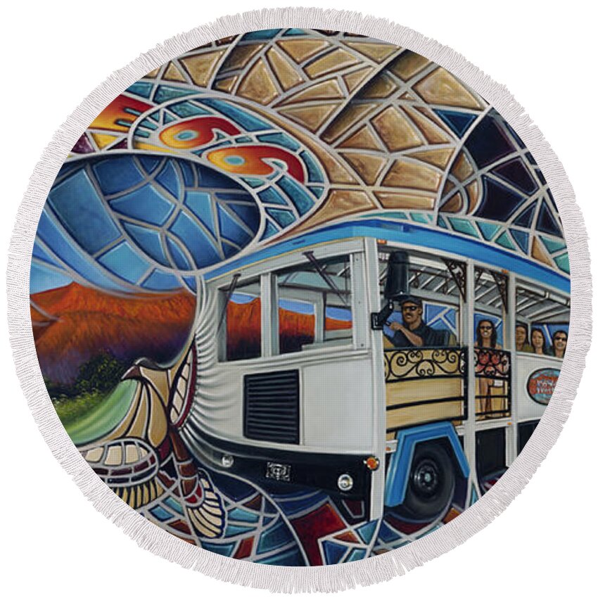 Mosiac Round Beach Towel featuring the painting Dynamic Route 66 II by Ricardo Chavez-Mendez