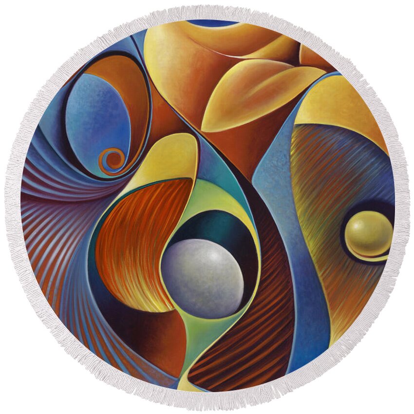 Female Round Beach Towel featuring the painting Dynamic Series #22 by Ricardo Chavez-Mendez
