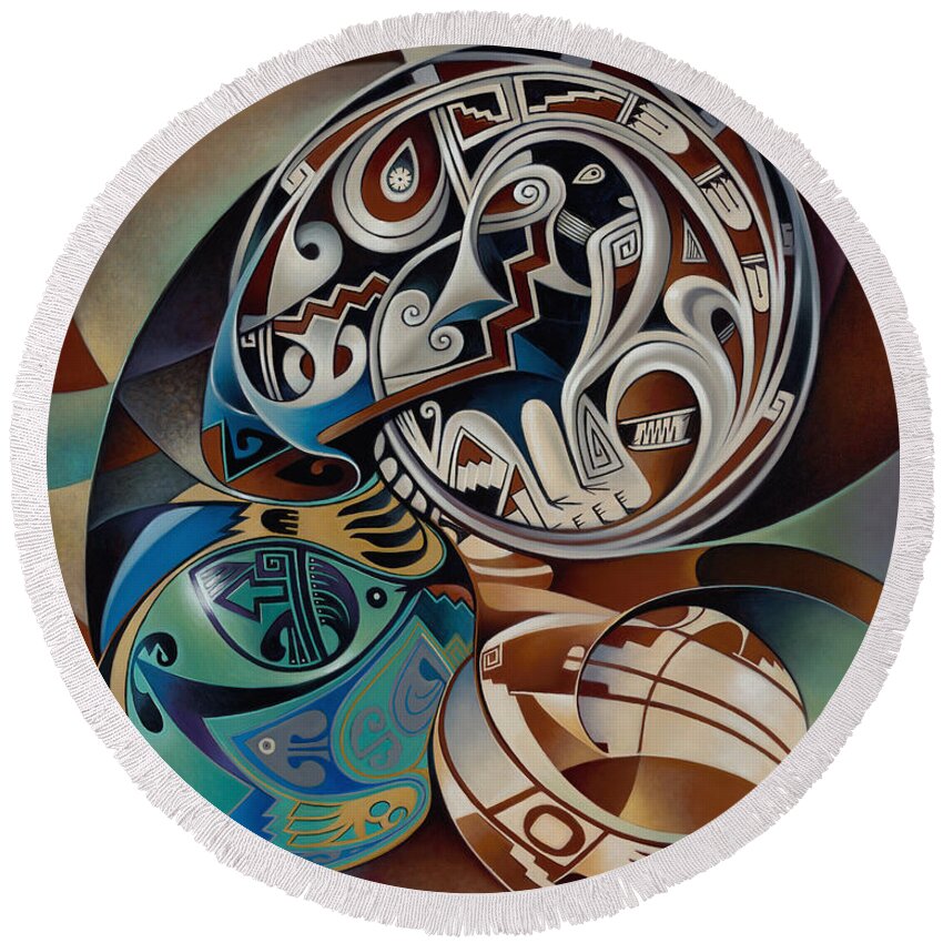 Abstract Round Beach Towel featuring the painting Dynamic Still Il by Ricardo Chavez-Mendez