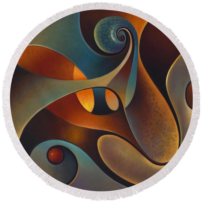 Scrolls Round Beach Towel featuring the painting Dynmaic Series #14 by Ricardo Chavez-Mendez