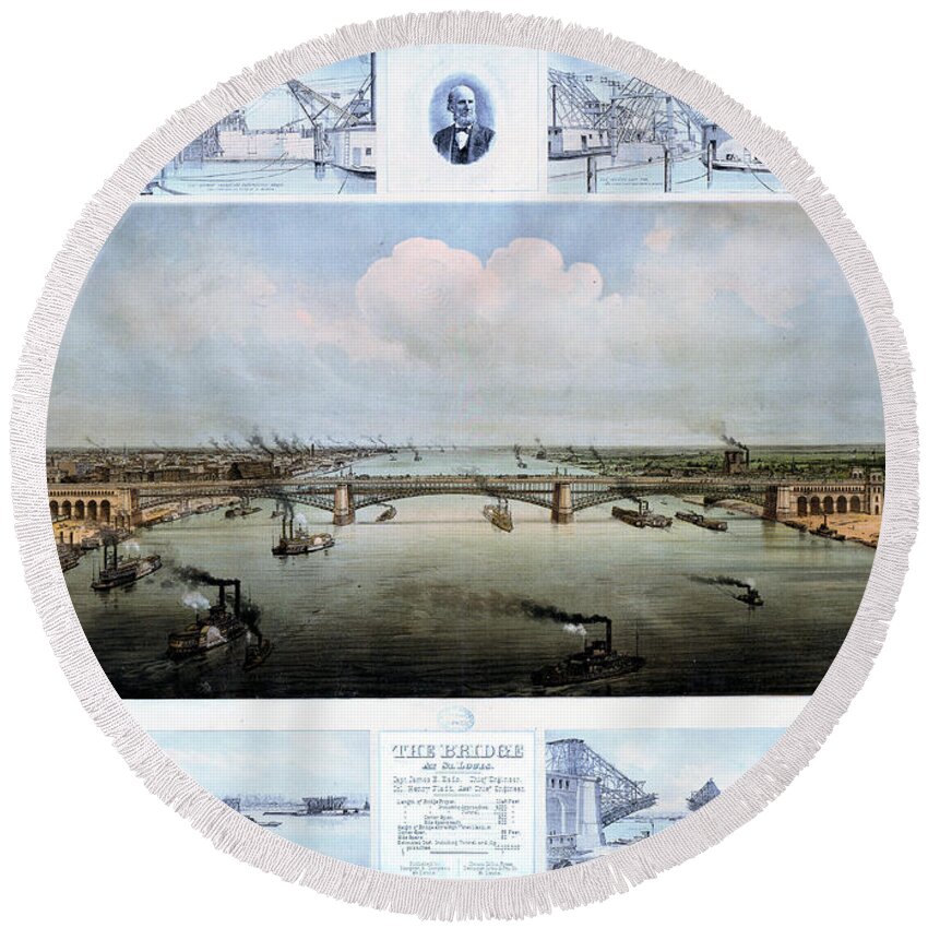 Eads Bridge Round Beach Towel featuring the photograph Eads Bridge Drawings by C H Apperson