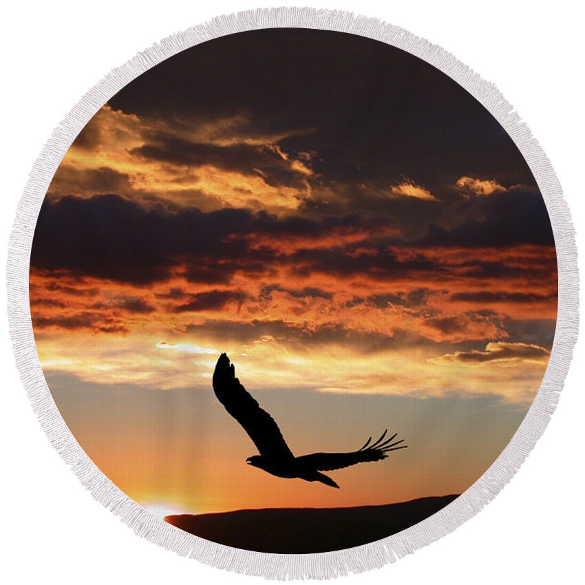 Bald Eagle Round Beach Towel featuring the photograph Eagle at Sunset by Shane Bechler