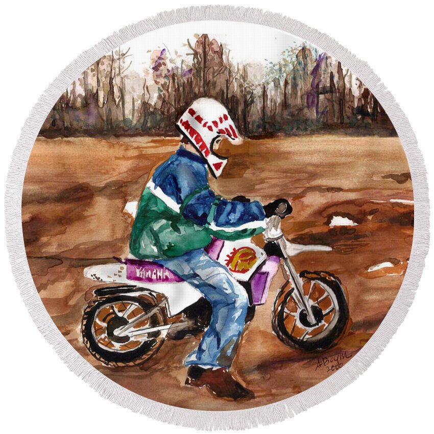 Yamaha Round Beach Towel featuring the painting Easy Rider by Clara Sue Beym