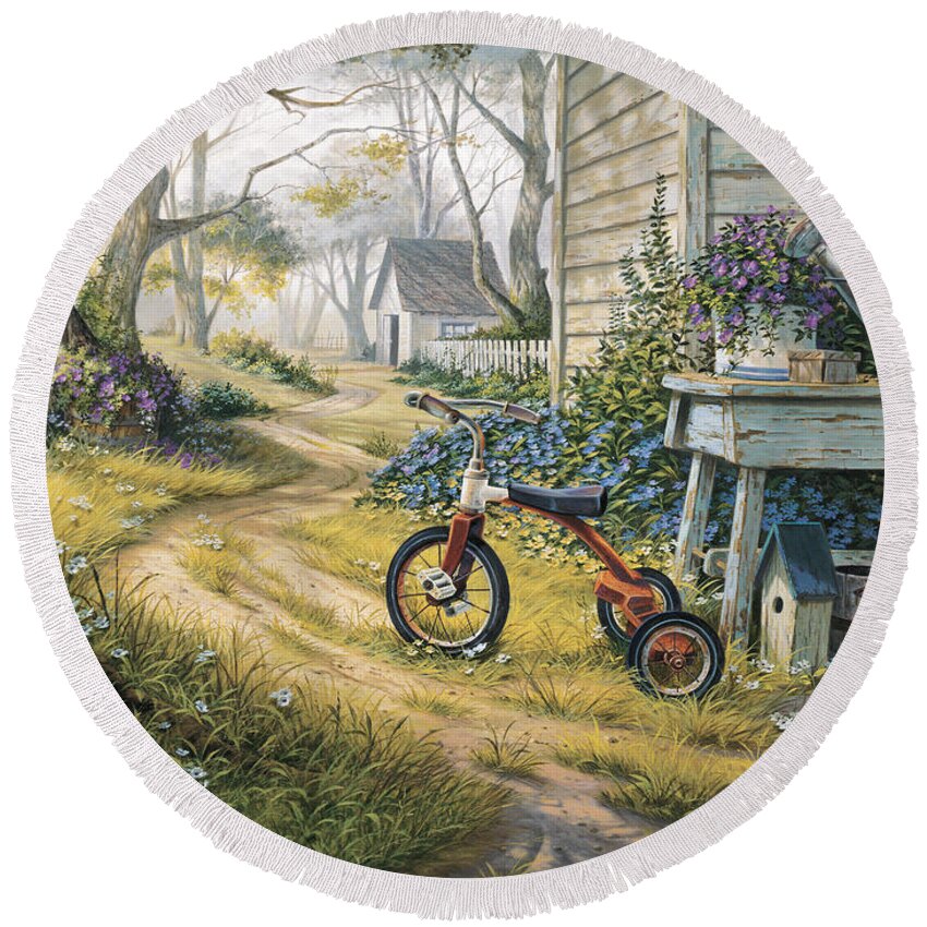 Michael Humphries Round Beach Towel featuring the painting Easy Rider by Michael Humphries