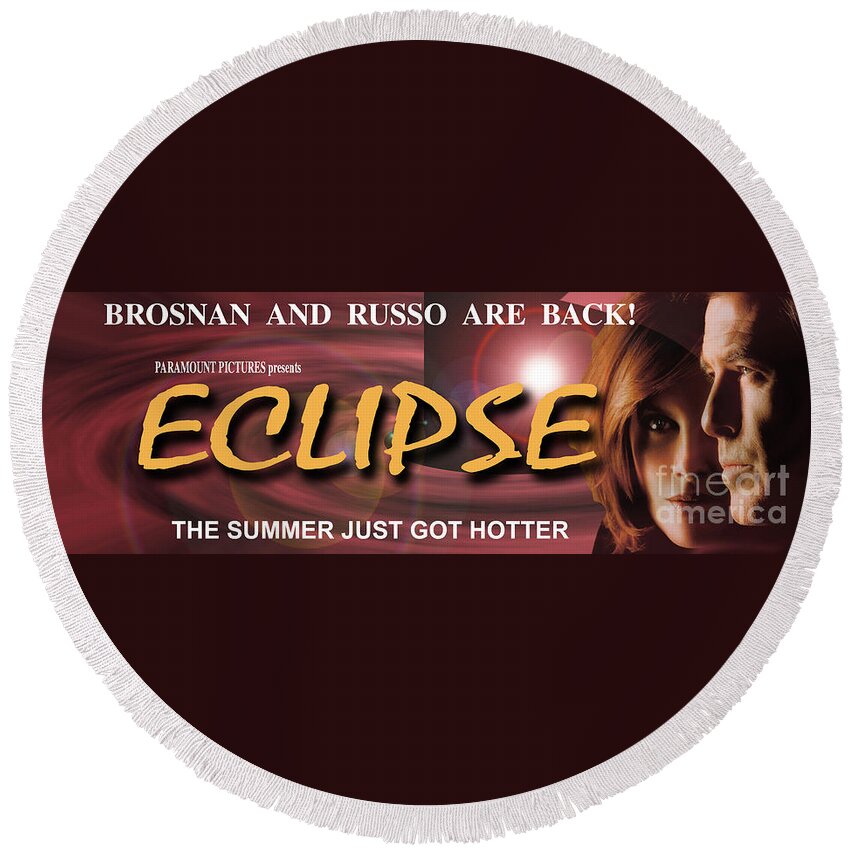 Banner Round Beach Towel featuring the photograph Eclipse faux movie banner by Mike Nellums