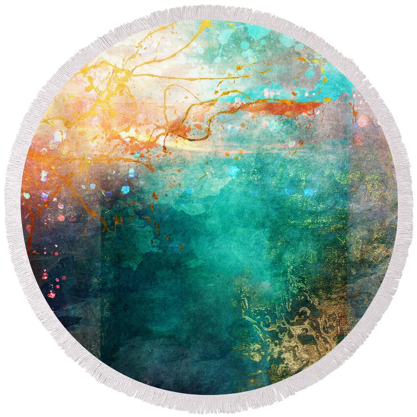 Abstract Round Beach Towel featuring the digital art Ecstatic Variant 1 by MGL Meiklejohn Graphics Licensing