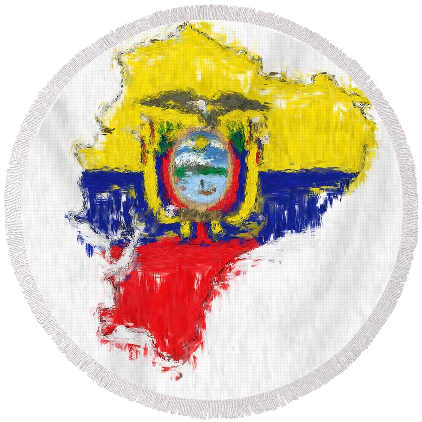 Ecuador Round Beach Towel featuring the painting Ecuador Painted Flag Map by Antony McAulay
