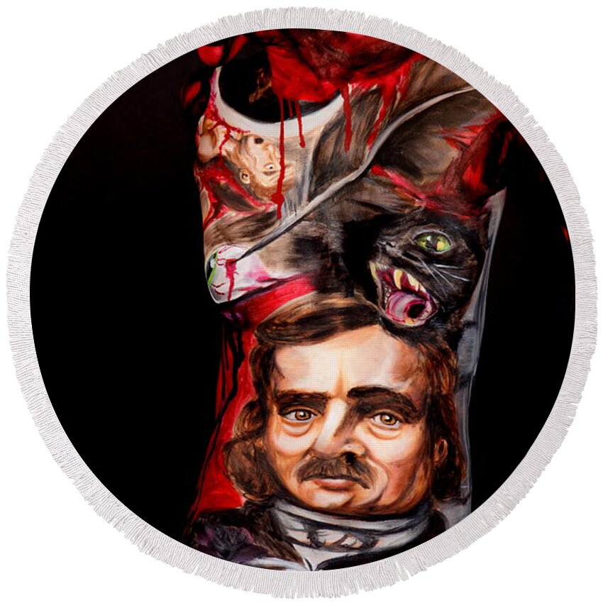 Edgar Allan Poe Round Beach Towel featuring the photograph Edgar Allan Poe Tribute A by Angela Rene Roberts and Cully Firmin