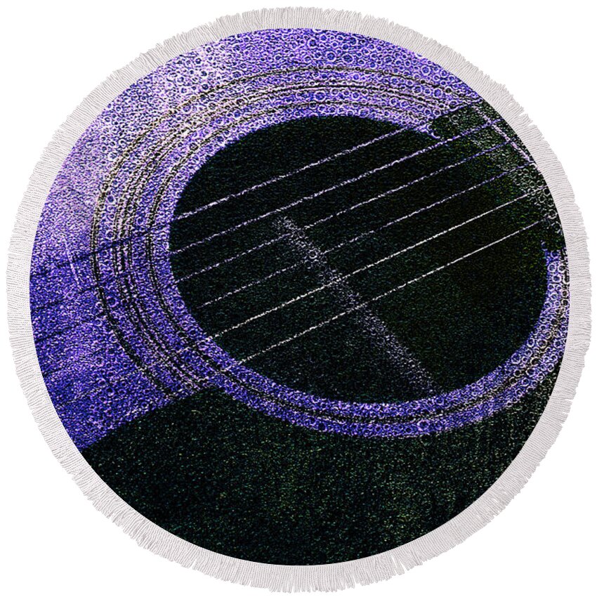 Andee Design Guitar Round Beach Towel featuring the photograph Edgy Guitar Purple 2 by Andee Design