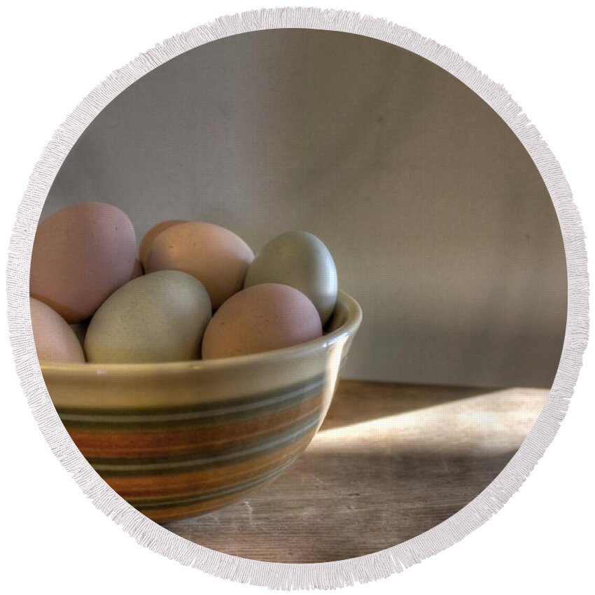 Egg Round Beach Towel featuring the photograph Eggs by Jane Linders