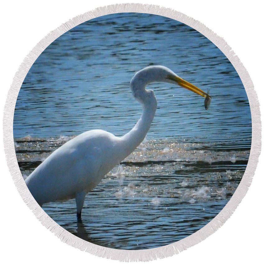 Egret 15-03 Round Beach Towel featuring the photograph Egret 15-03 by Maria Urso