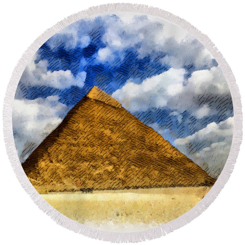 Pyramids Round Beach Towel featuring the digital art Egyptian pyramid by Sophie McAulay
