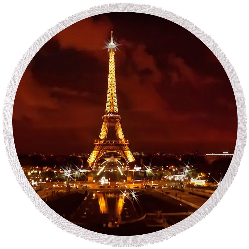 Crystal Round Beach Towel featuring the photograph Eiffel Tower After Sunset by Mitchell R Grosky