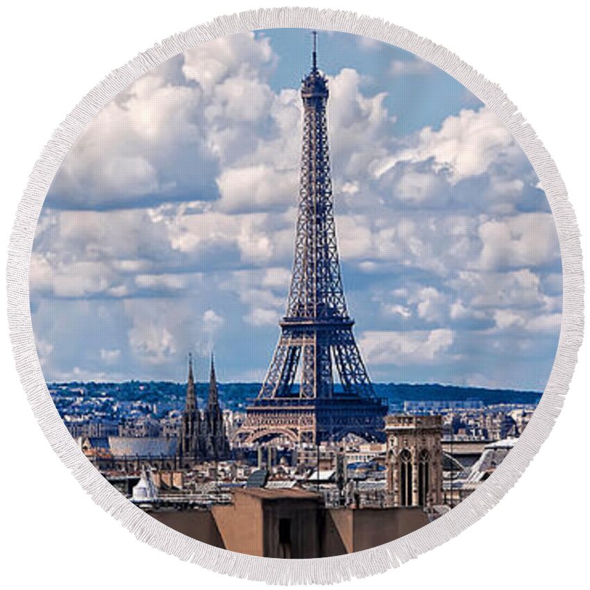 Crystal Cruise Round Beach Towel featuring the photograph Eiffel Tower Panorama by Mitchell R Grosky