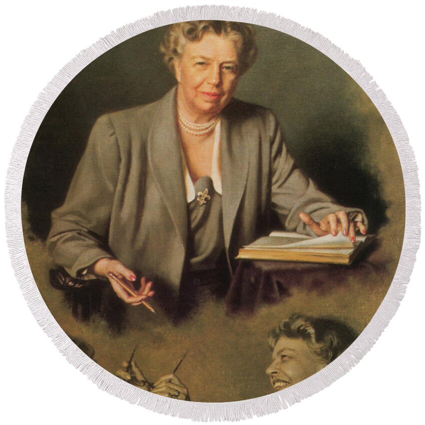 Government Round Beach Towel featuring the painting Eleanor Roosevelt, First Lady by Science Source