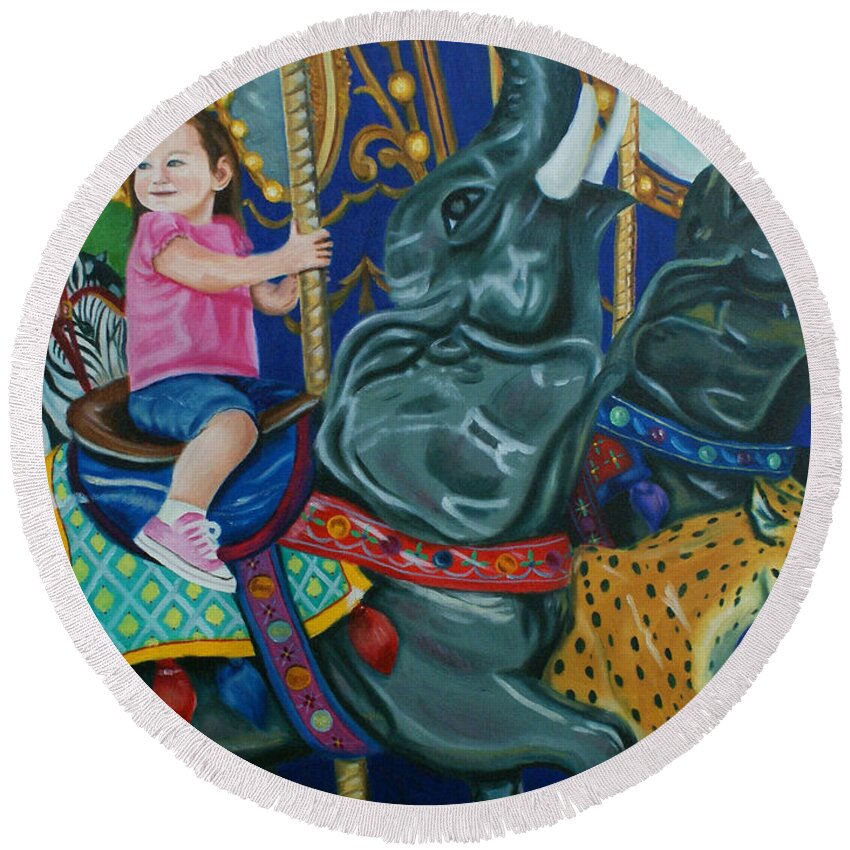 Carnival Round Beach Towel featuring the painting Elephant Ride by Jill Ciccone Pike