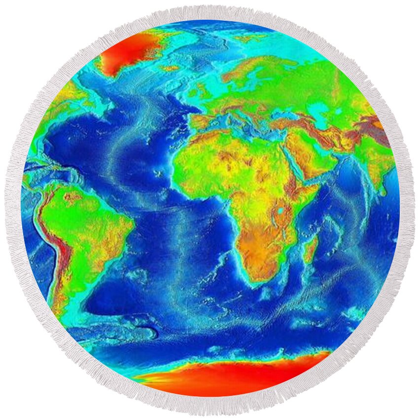 World Map Round Beach Towel featuring the photograph Elevation Map of The World by Sebastian Musial