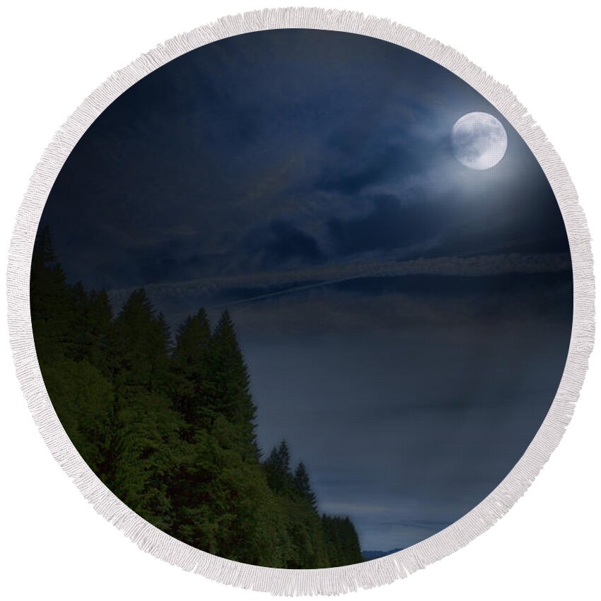 Elk Round Beach Towel featuring the photograph Elk under a Full Moon by Belinda Greb