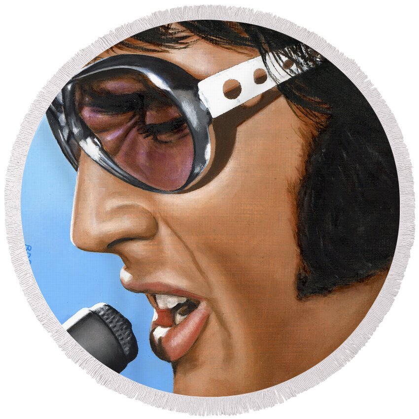 Elvis Round Beach Towel featuring the painting Elvis 24 1970 by Rob De Vries