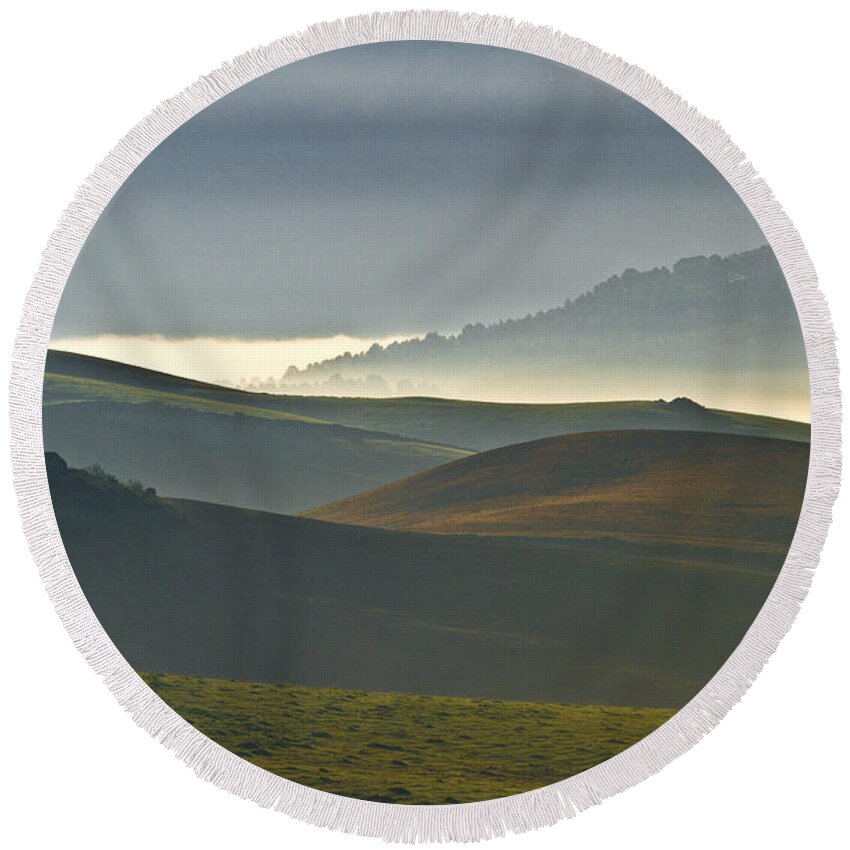 Landscape Round Beach Towel featuring the photograph Embalses del Guadalteba Landscape - Andalusia by Heiko Koehrer-Wagner