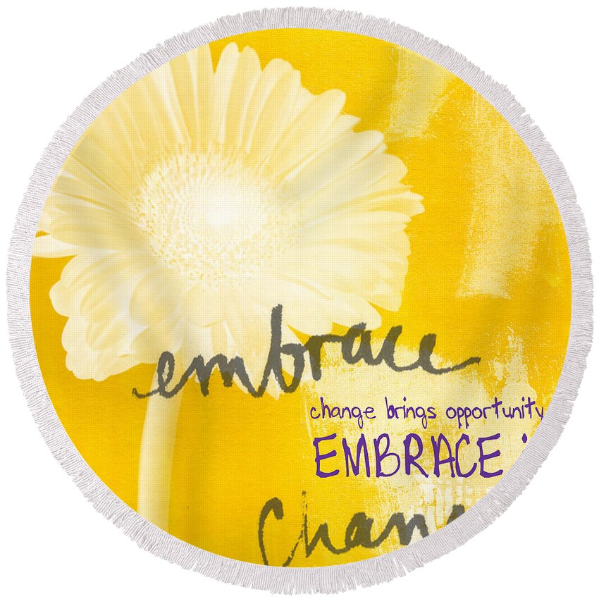 Yellow Round Beach Towel featuring the painting Embrace Change by Linda Woods