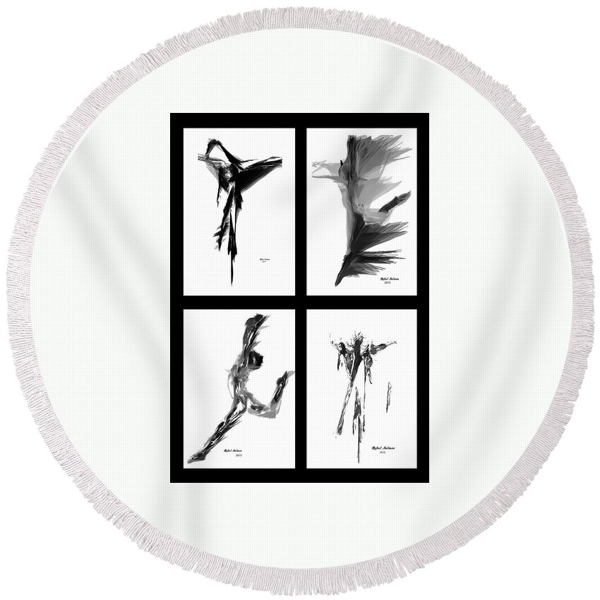 Abstract Round Beach Towel featuring the digital art Emotions in Black - Abstract Quad by Rafael Salazar