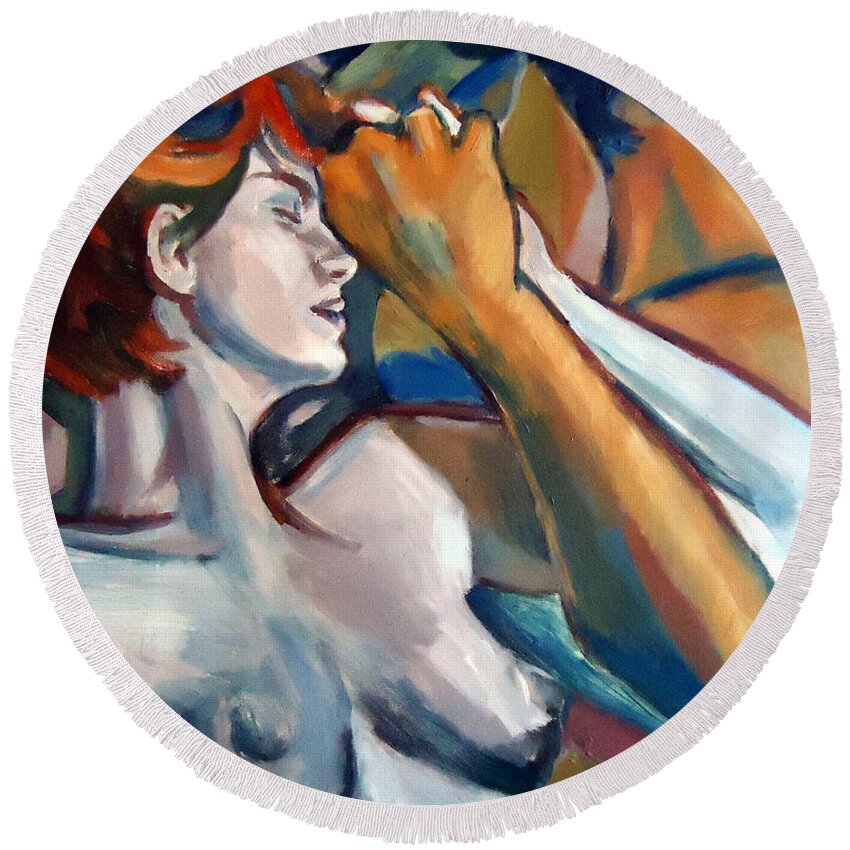 Nude Figures Round Beach Towel featuring the painting Empathy by Helena Wierzbicki