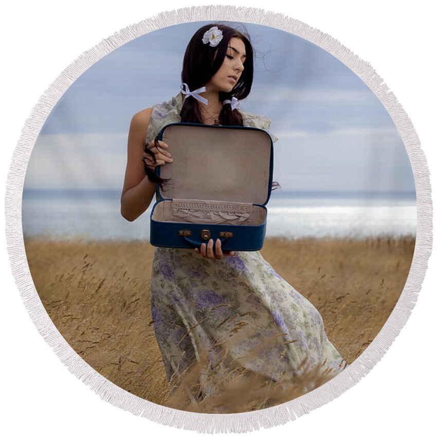 Girl Round Beach Towel featuring the photograph Empty Suitcase by Joana Kruse