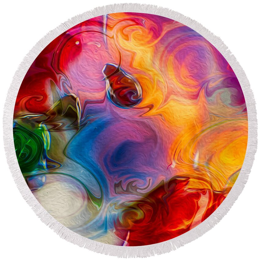 Enchanting Round Beach Towel featuring the painting Enchanting Flames by Omaste Witkowski