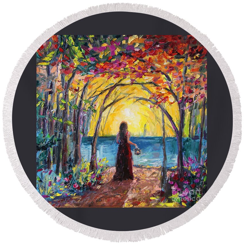 Forest Round Beach Towel featuring the painting Enchanted by Jennifer Beaudet